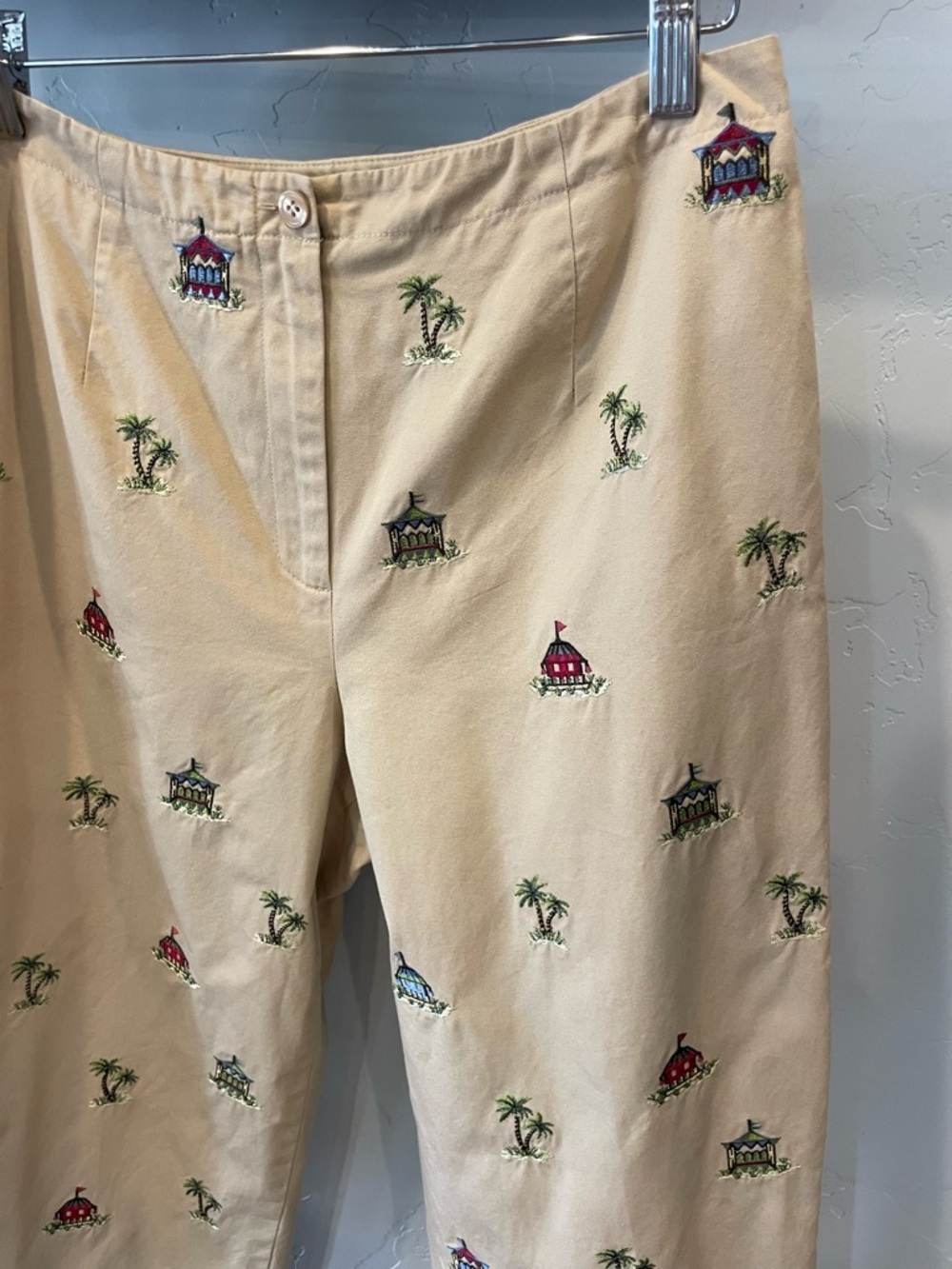 New Talbots 100%cotton khaki embroidered cropped Cabana Pants 10